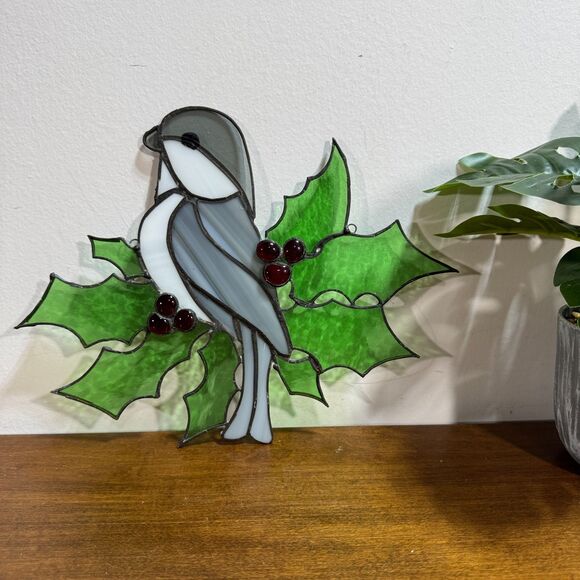 Stained Glass Suncatcher Chickadee Bird Window Hanging 8.5" H - Picture 1 of 5